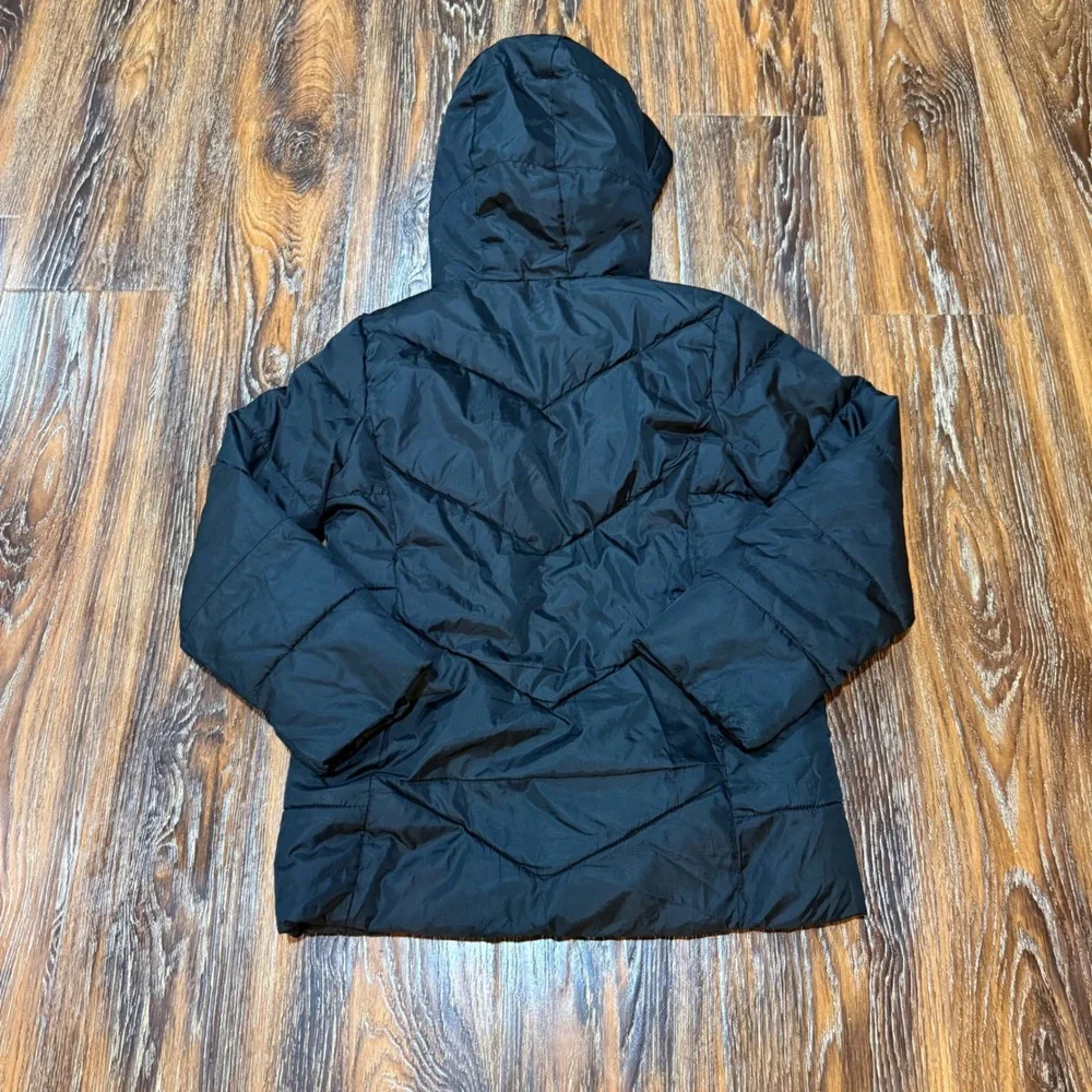 Swiss Tech Kids Black Puffer Jacket Hooded Coat Full Zip Size M 7-8 Boys Girls